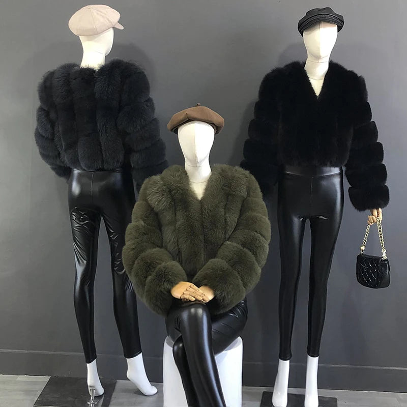 High Quality Fur Coat Women 100% Real Fox Fur Jacket Women's Fall/Winter Luxury Short Natural Fox Fur Coat Leather Jacket - Matrix Studios