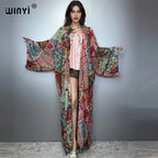 WINYI Bohemian Kimono Print Women Coat Loose Tassels Long Coat Beach Holiday Swimming Cover Up Party Dresses Luxury Dubai Abaya - Matrix Studios