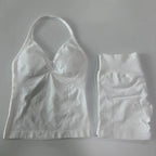 No Logo 2 Pieces Sports Set Women Backless Tank Tops High Waist Scrunch Seamless Shorts Gym Set Sportswear Workout Set Yoga - Matrix-studios.com