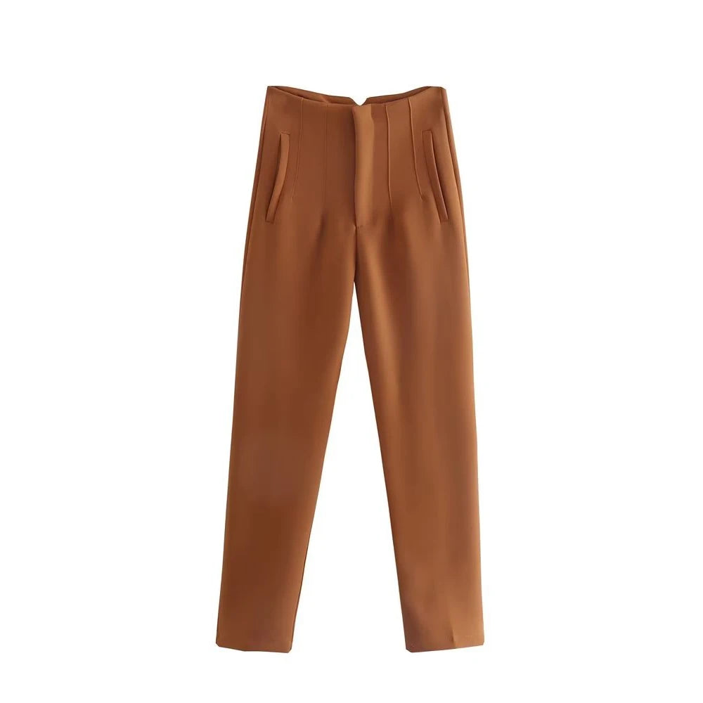 Willshela Women Fashion Straight Pants High Waist Front Zipper Trousers Vintage Full Length Female Chic Lady - Matrix-studios.com