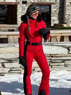 Chic Faux Fur Patchwork Women's Ski Jumpsuit High Wait Belt Zippers Pocket Lady Ski Wear 2025 Winter Spring Female Romper - Matrix Studios