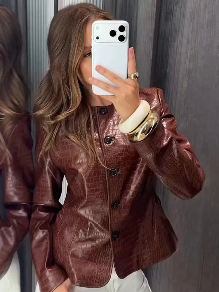 Women's Casual Solid Loose Pu Jackets Stand Collar Loose Fashion Outerwears Autumn Winter Laies Street Chic Short Coat 2026 New - Matrix Studios