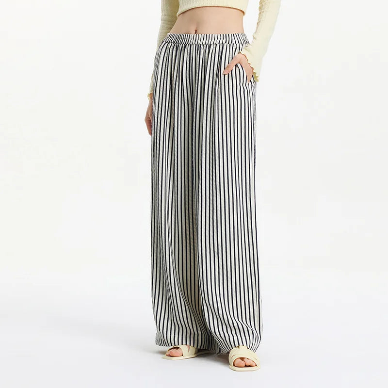 Semir Elastic Waist Casual Pants Women Lazy Chic 2025 Summer New Striped Wide Leg Lengthening Trousers for Daily Walks