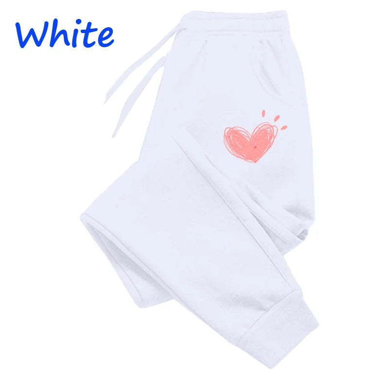 Women Cute Heart Printed Sweatpants Autumn Winter Cotton Long Pants Jogger Trousers Casual Sports Fitness Women Sweat Pants - Matrix-studios.com