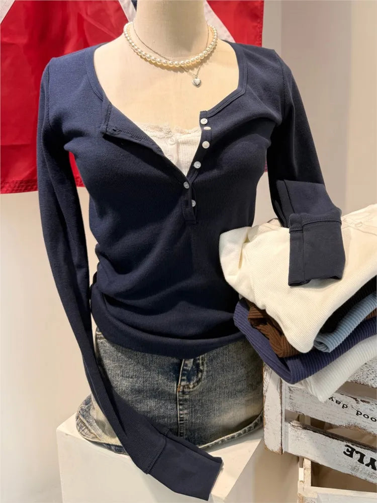 Pink Striped Slim Long Sleeve Tees Women Spring Casual Cotton O-neck Tshirt New Tops Clothes Sweet Cute  Vintage T-shirts Y2K - Matrix-studios.com