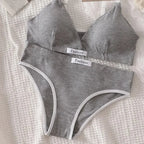 Women Cotton Bra Set Sexy Briefs Low Waist Panties Wire Free Bralette Sport Lingerie Vneck Brassiere Female Underwear Set - Matrix-studios.com