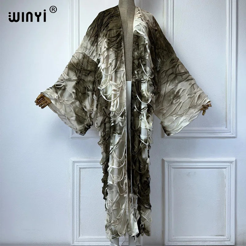 WINYI Summer Kimono Tie-Dyed Cardigan Elegant Bikini Cover-Up Cardigan Swimsuit Beach Outfits for Women Dress Fashion Kaftan - Matrix Studios