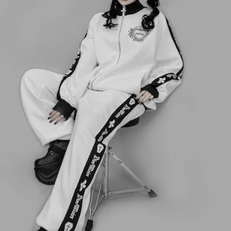 Japanese Punk Style Hoodies Coats Y2k Aesthetic Women Printing Oversized Jacket Gothic Csual Grunge Double Zippers Sweatshirts - Matrix Studios