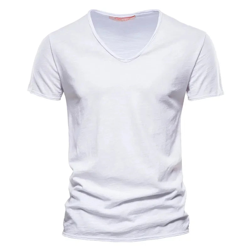 Brand Quality 100% Cotton Men T-shirt V-neck Fashion Design Slim Fit Soild Male Tops Tees Short Sleeve - Matrix Studios