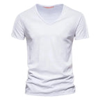 Brand Quality 100% Cotton Men T-shirt V-neck Fashion Design Slim Fit Soild Male Tops Tees Short Sleeve - Matrix Studios