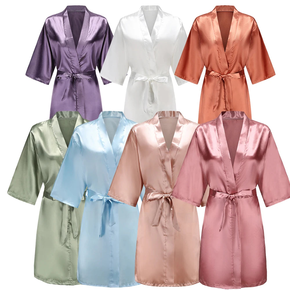 Women's Pure Short Silky Robes Bridesmaid Bride Party Satin Robes Sleepwear