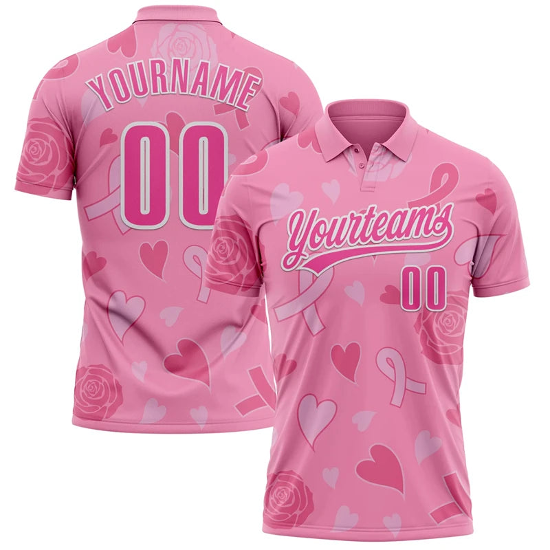 Breast Cancer Awareness Customized Polo Shirt Unisex Custom Name Number Loose Lapel Short Sleeve Golf Shirts Summer Outdoor - Matrix-studios.com