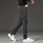 Men's autumn and winter hot jeans elastic small straight leg pants black gray micro elastic zipper fashionable versatile jeans - Matrix Studios
