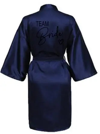 Wedding Party Team Bride Robe With Black Letters Kimono Satin Pajamas Bridesmaid Bathrobe SP003 - Matrix-studios.com