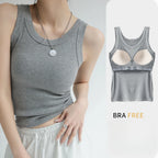 New Women Solid Round Neck Ribbed Tank Top Camisole Women Summer Basic Elastic TankTop One-piece Vest with Chest Pad Y2k - Matrix-studios.com