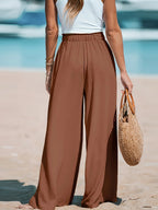 Women's Casual Wide Leg Pants - All Season Comfort Pockets Elastic Waist Loose Fit Solid Color Pants Suitable for Outdoor and Le - Matrix-studios.com