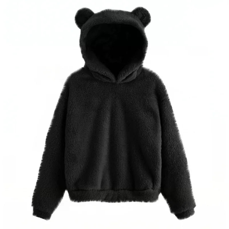 Autumn Winter Women's Hoodies Winter Women Long Sleeve Rabbit Ear Hood Sweatshirt Cute Plush Warm Casual Hoodie Tops - Matrix Studios