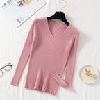 Autumn Winter Women Sweaters Casual Long Sleeve Knitted V Neck Pullover Sweater Femme Basic Solid Jersey Tops Fashion Clothes - Matrix-studios.com