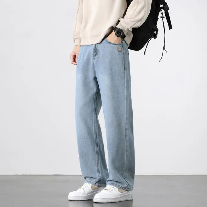 Spring Autumn New Men's Straight Vintage Fit Jeans Casual Trousers High Quality Male Korean Fashion Baggy Wide Leg Denim Pants - Matrix Studios