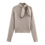 2025 Winter New Sweet and Fashionable Stand up Collar Long Sleeve Bow Decoration Knitted Sweater for Women - Matrix Studios