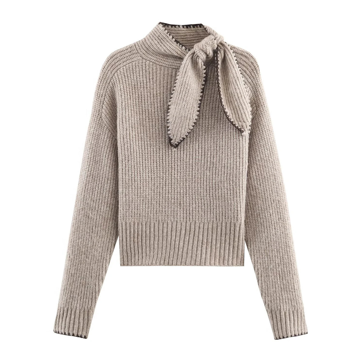 2025 Winter New Sweet and Fashionable Stand up Collar Long Sleeve Bow Decoration Knitted Sweater for Women - Matrix Studios