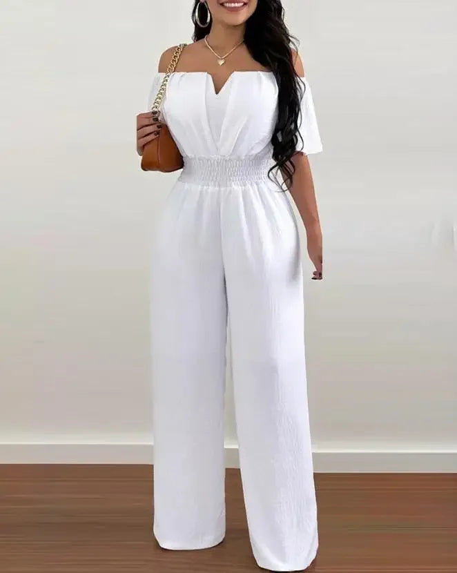 Summer Elegant Off Shoulder Women's Jumpsuit 2024 Fashion Trend Casual Short Sleeve Wide Leg Pants Jumpsuits for Women Overalls - Matrix Studios
