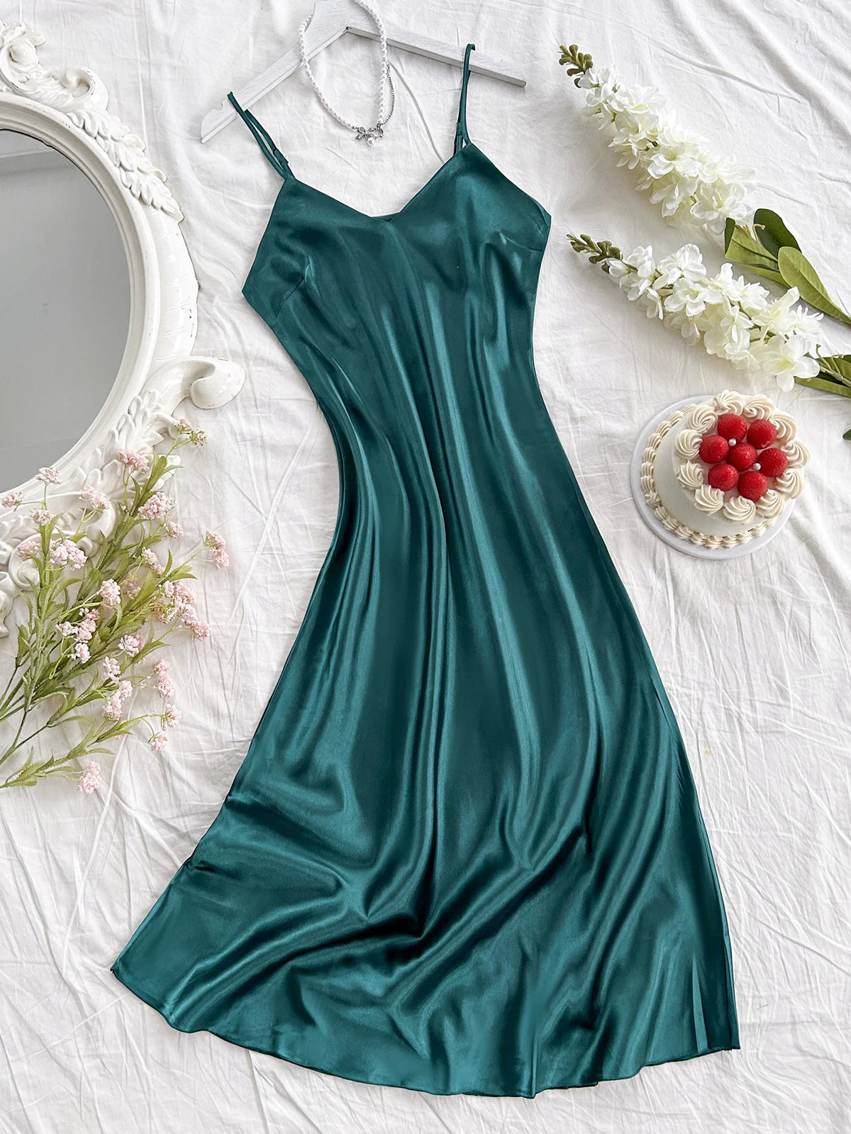 Elegant Women's Nightdress Sexy Comfortable Long Slip Dress Solid Color Pajamas For Women - Matrix-studios.com