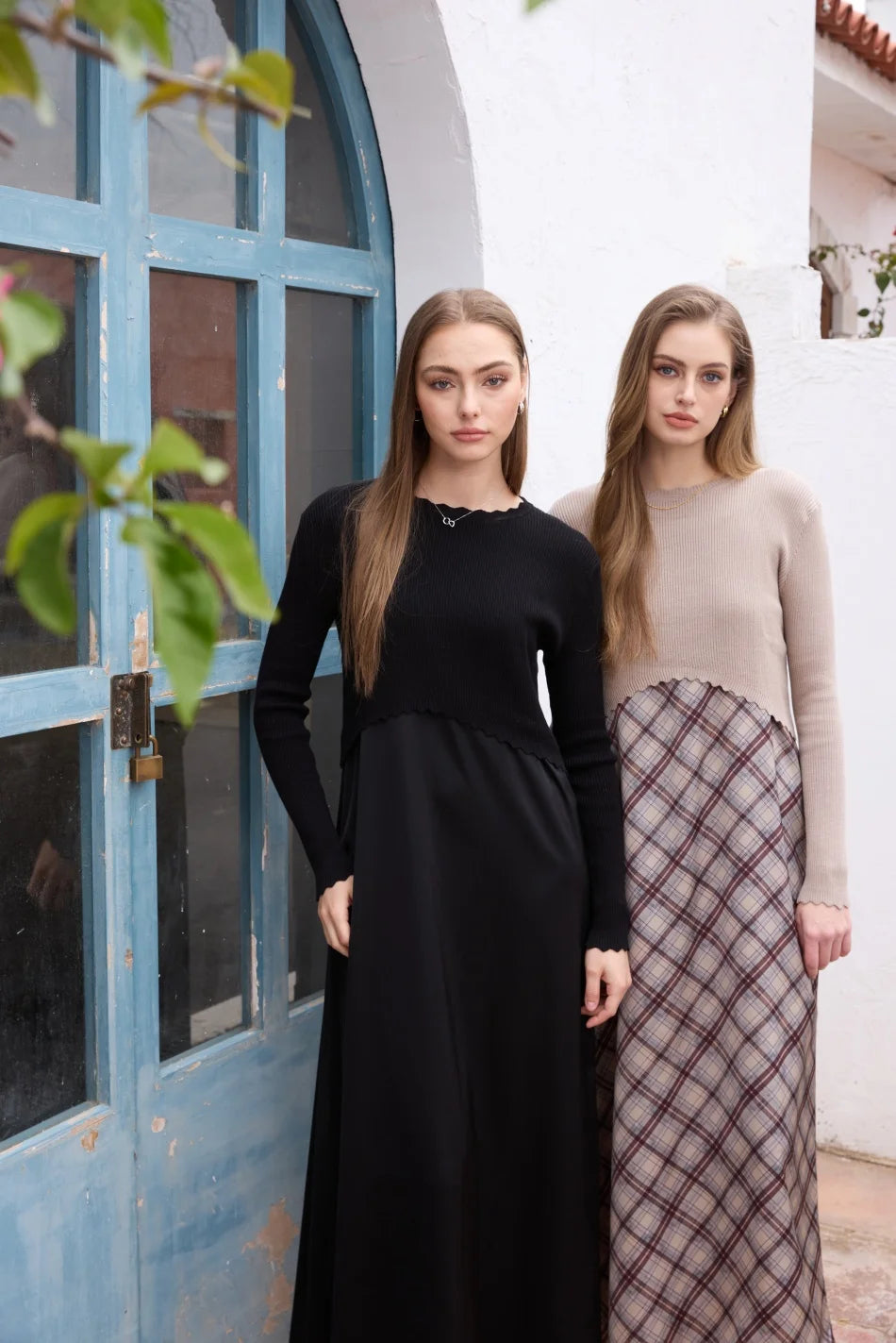 AS SS26 Luxe elegance slip satin dress + knitted top woman clothing set adjustable maxi floor length - Matrix-studios.com