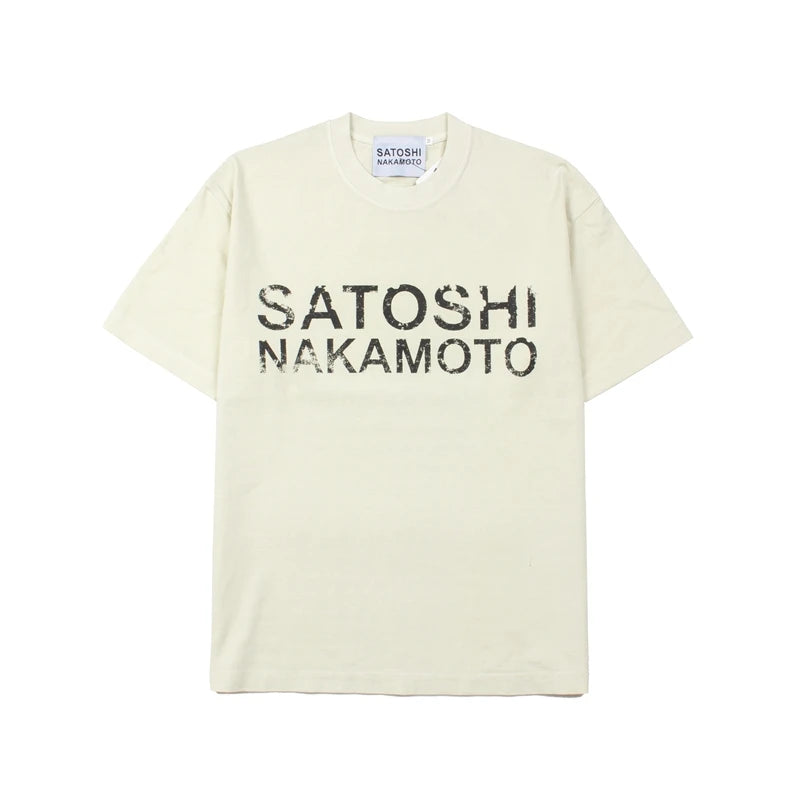 High Street Fashion Brand Satoshi Nakamoto Classic Letter Print Trendy Casual Washed Vintage Short-Sleeve T-Shirt Summer Top - Matrix-studios.com