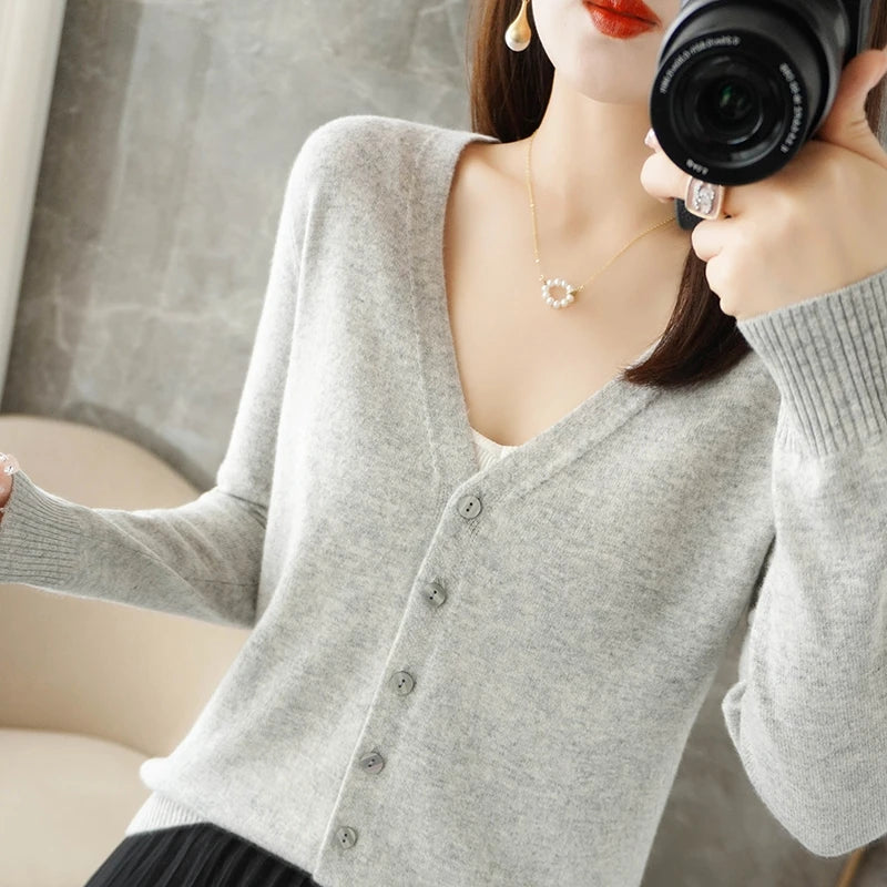 2026 New V-Neck Temperament Small Fragrant Wind Women Loose Sweater Coat Special Offer Cardigan ZHI D035 - Matrix Studios