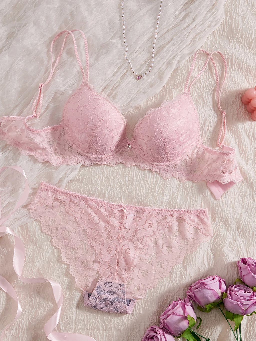 6-Piece Set Women's Bra and Panties Set Sexy Patterned Lace Patchwork No Lining Comfortable Fitting Women's Push-Up Bra Women's Underwear Set - Matrix-studios.com