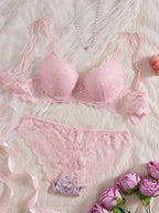 6-Piece Set Women's Bra and Panties Set Sexy Patterned Lace Patchwork No Lining Comfortable Fitting Women's Push-Up Bra Women's Underwear Set - Matrix-studios.com