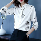 Woman Spring Autumn Style Blouses Shirts Lady Casual Long Sleeve Turn-down Collar Flower Printed Blusas Tops DF4851 - Matrix-studios.com