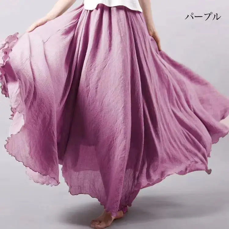 28-Color Mori Girl Literary Cotton Linen Dress Elastic Waist A-line Expansion Skirt Solid Color Ethnic Style Women Long Skirts - Matrix-studios.com