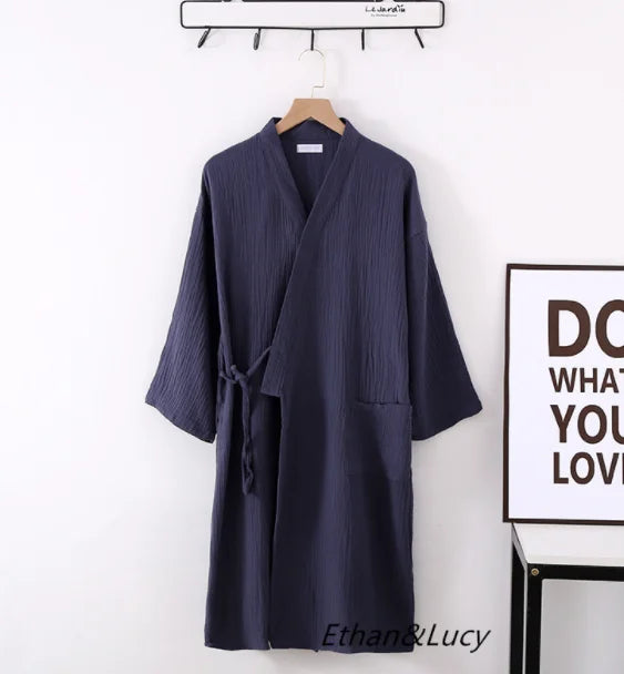 New Spring And Autumn Japanese Kimono Robe Couple Cotton Crepe Bathrobe Men And Women Kimono Robe Robes For Women Sleepwear - Matrix-studios.com