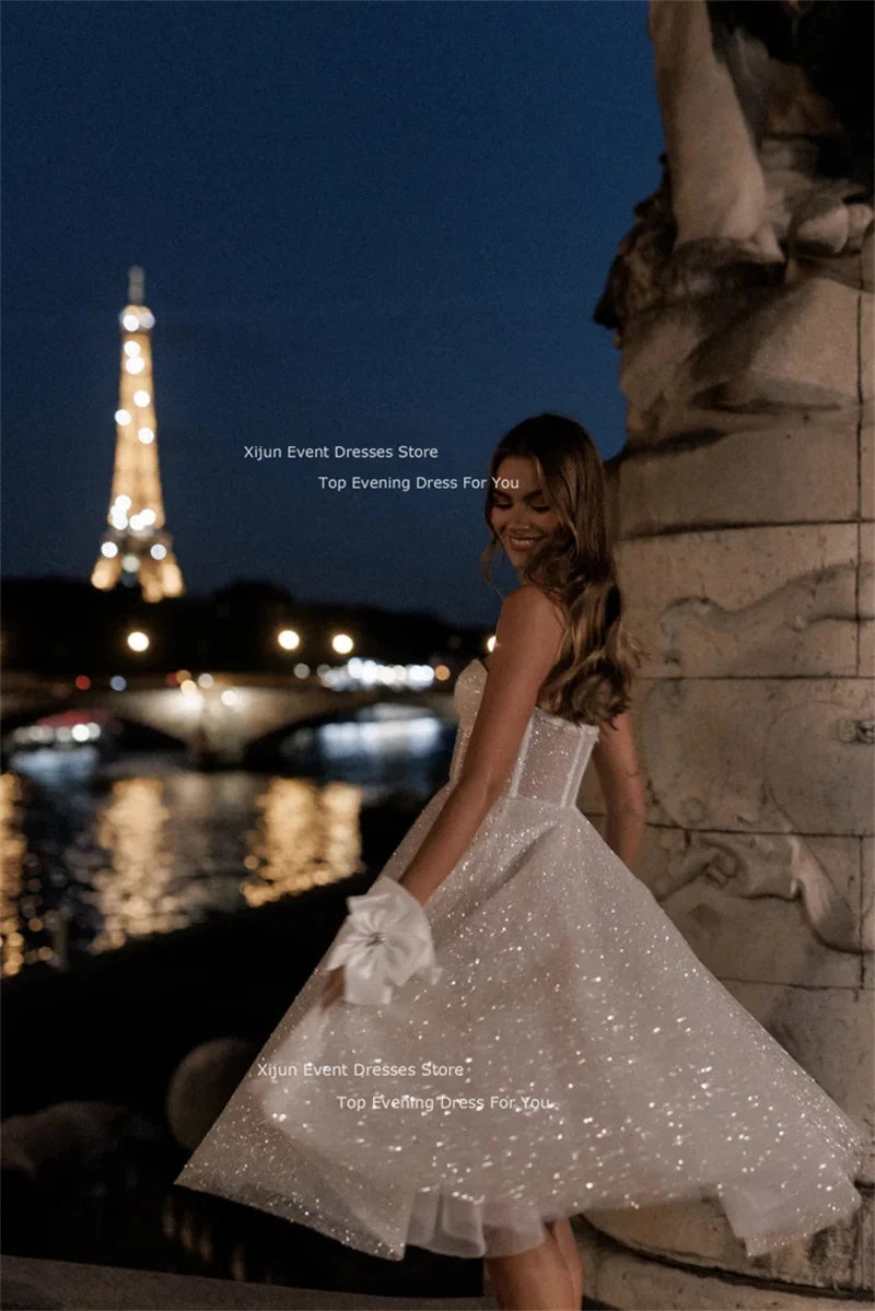 Xijun Glitter Long Wedding Dresses Sweetheart Sleeveless Prom Dresses Tulle Bridal Gowns Bride Robes Vestidos De Novia Evening - Matrix Studios
