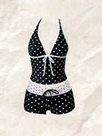 Kawaii Pink Dot Bikini Shorts Bowknot Halter Backless Swimsuit Deep V Swimwear Women's Bikinis and Tankinis Vacation Outfit Sets - Matrix-studios.com