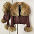 Hot Selling High-quality Big Raccoon Fur Collar Or Fox Fur Collar Winter New Suede Jacket Women Short Fashionable Slim Coat - Matrix Studios