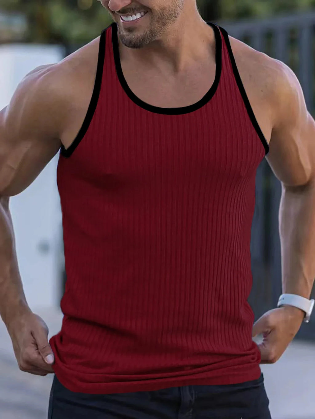 Men's quick drying elastic fitness clothes gym runningslim fit vertical stripessleeveless fashion summer new style - Matrix Studios