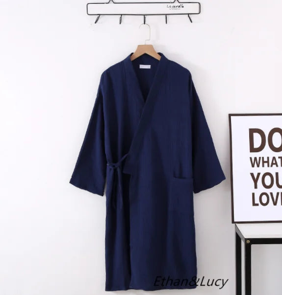 New Spring And Autumn Japanese Kimono Robe Couple Cotton Crepe Bathrobe Men And Women Kimono Robe Robes For Women Sleepwear - Matrix-studios.com