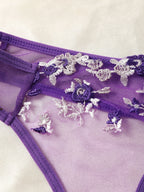 Purple Fancy Lingerie Set Female Underwear Embroidery Flower Bra And Panty Sets Women Outfits - Matrix-studios.com