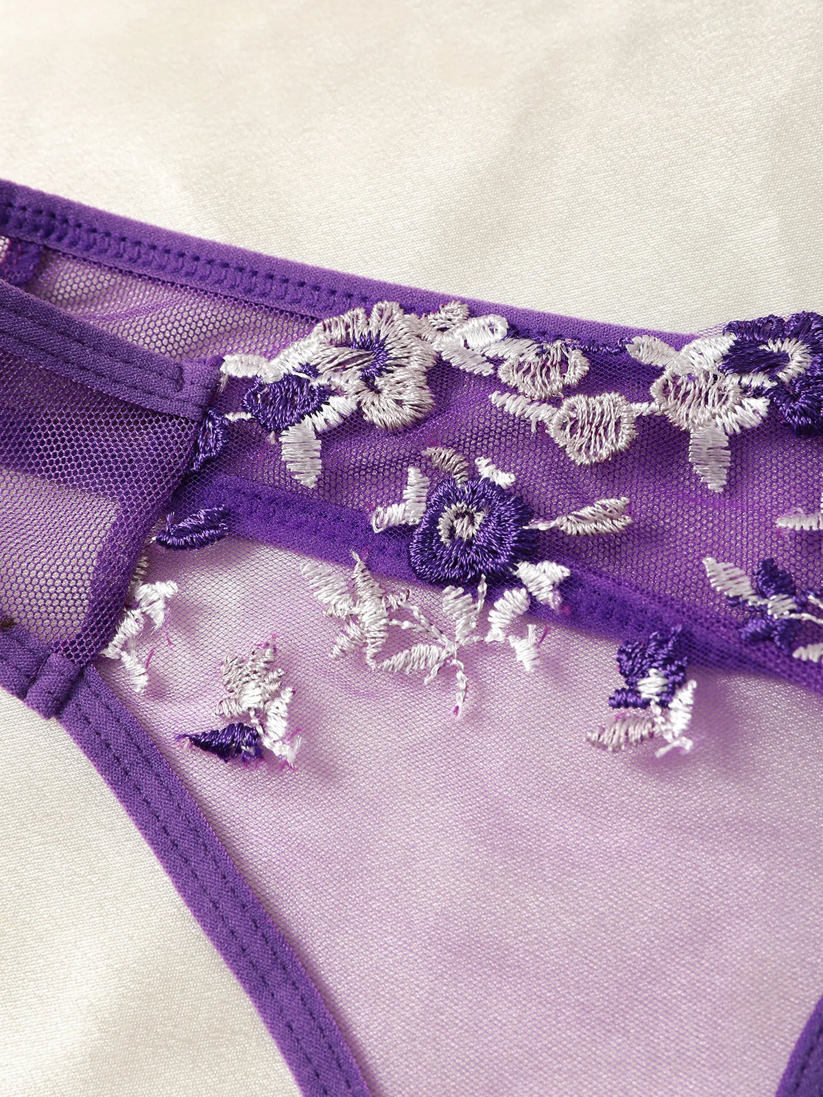 Purple Fancy Lingerie Set Female Underwear Embroidery Flower Bra And Panty Sets Women Outfits - Matrix-studios.com