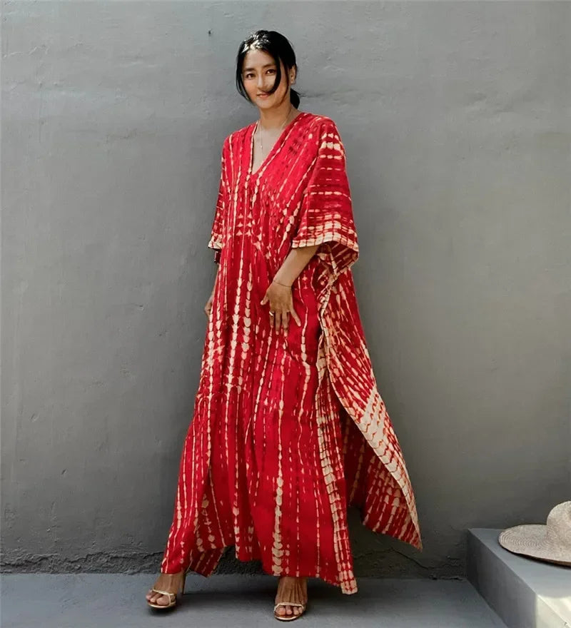 2026 Summer Bohemian Striped Print Women Beach Dress Bathing Suit Cover Up Summer Tunic for Woman Beachwear Robe De Plage Kaftan - Matrix Studios