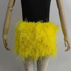 Real feather mini skirt, elastic waist sexy clothing, club, party dance party carnival short skirt can be customized in size - Matrix Studios