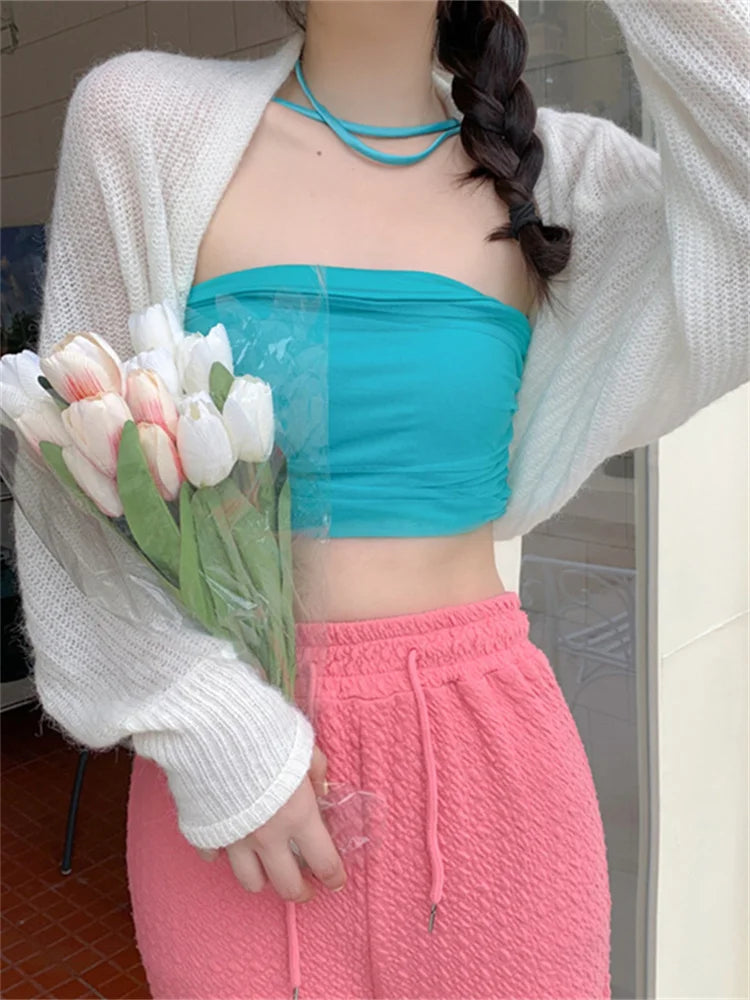 Women's Open Front Bolero Shrug Knit Cropped Tops Long Sleeve Cardigan Sweater Spring Fall Knitwear Cover-up Outerwear - Matrix Studios