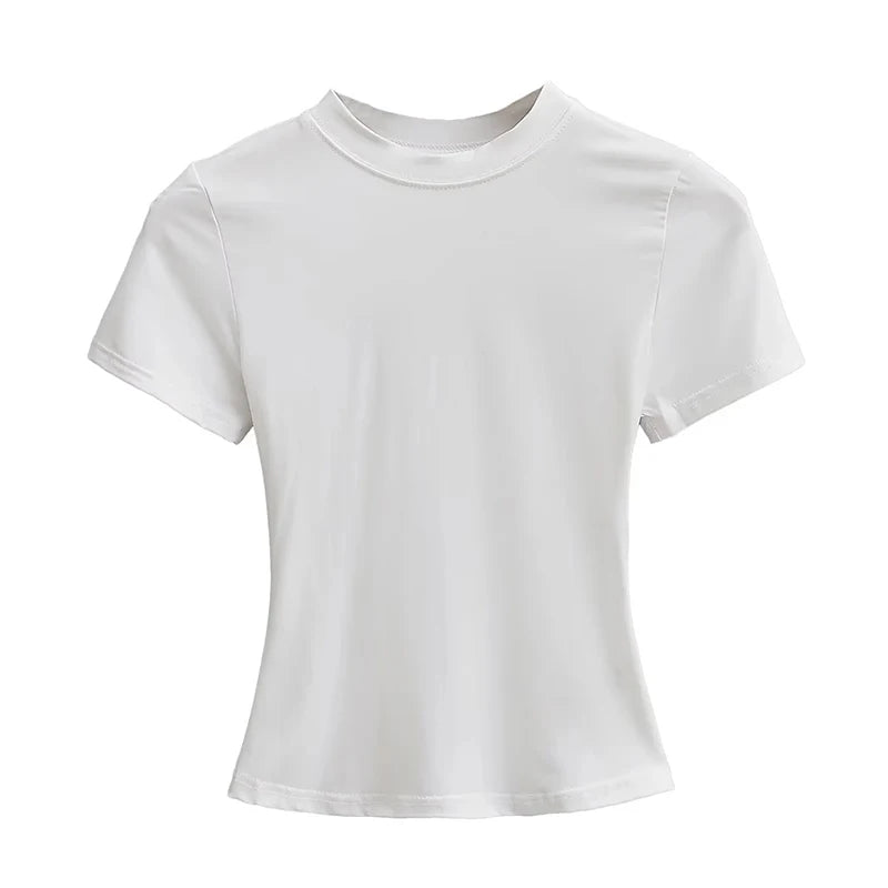 2025 New High Quality Casual T shirt Sexy Slim Short Sleeves Fashion Trend Solid Women Clothing y2k Tops - Matrix-studios.com