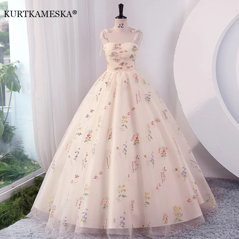 Luxury Floral Embroidery Long Prom Evening Wedding Shooting Dresses Women 2025 Summer Party Formal Occasions Reception Dress - Matrix-studios.com