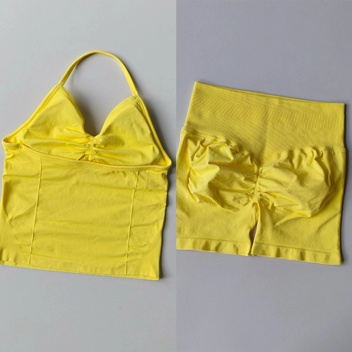 Sexy Halter Neck Beautiful Back High Waist Peach Sports Bras Shorts Suit Pilates Gathering Yoga Vest Training Fitness Bra Sets - Matrix-studios.com