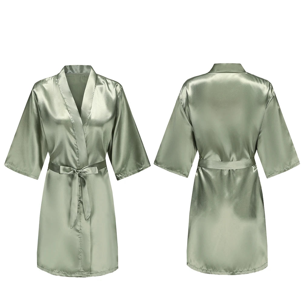 Women's Pure Short Silky Robes Bridesmaid Bride Party Satin Robes Sleepwear