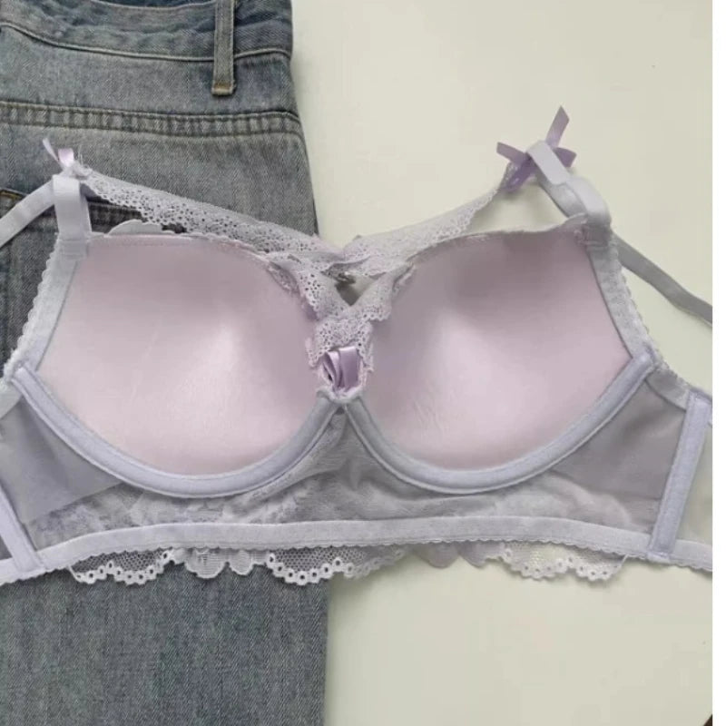MOYISU Kawaii Heart Bra Set, Purple Lace Lingerie Sexy Pure Design, Push Up Bralette Sml Boobs Fashion Outerwear Statement Piece - Matrix-studios.com
